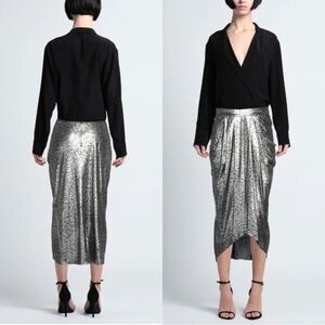 NWT ISABEL MARANT Silver Two-Tone Metallic Midi Skirt Sz 40